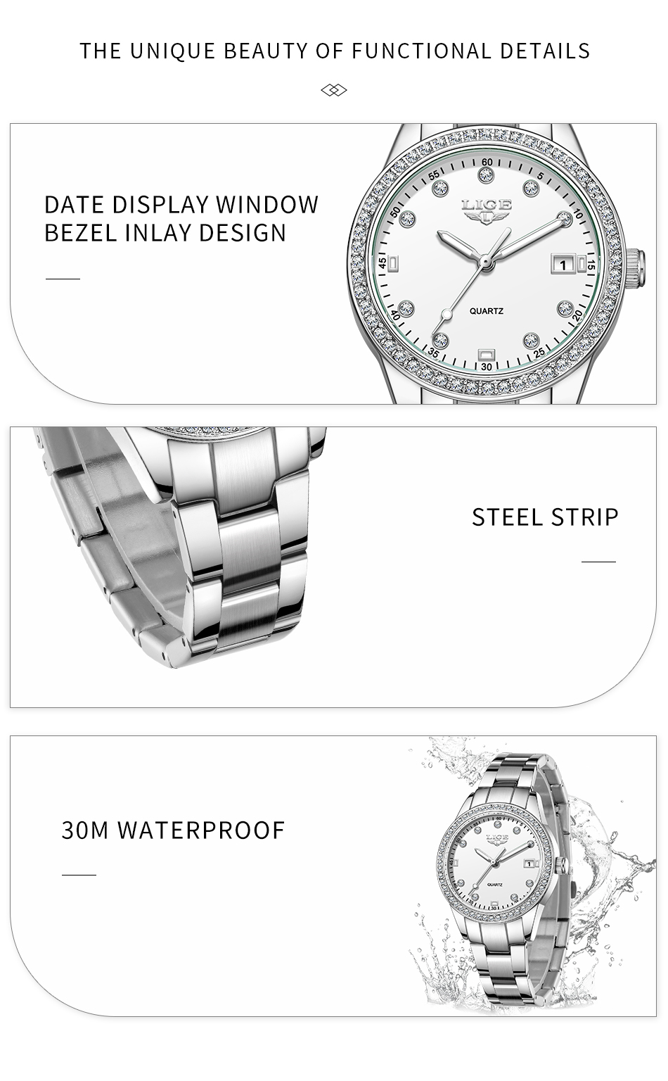 LIGE Quartz Watch Waterproof Watch Top Brand Women's Watch Universal Style Square Case Fashion Business Watch Holiday Gift Teen Watch