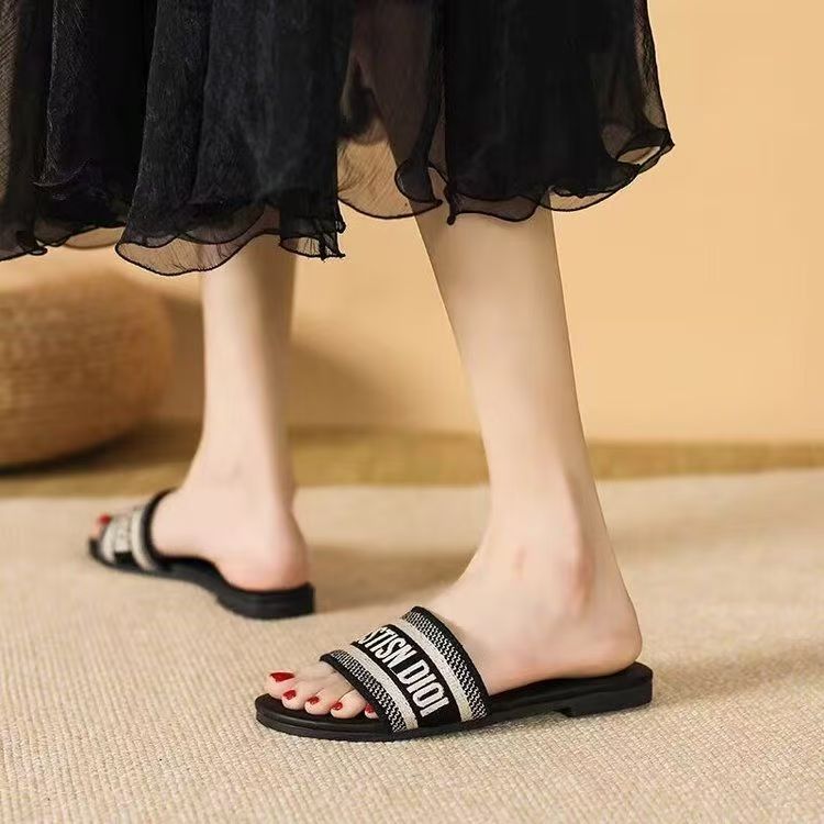 designer slippers flat slides for womens sandals girl blue pink fashion embroidery slipper outdoor Embroidered slippers Coach sandale 35-42