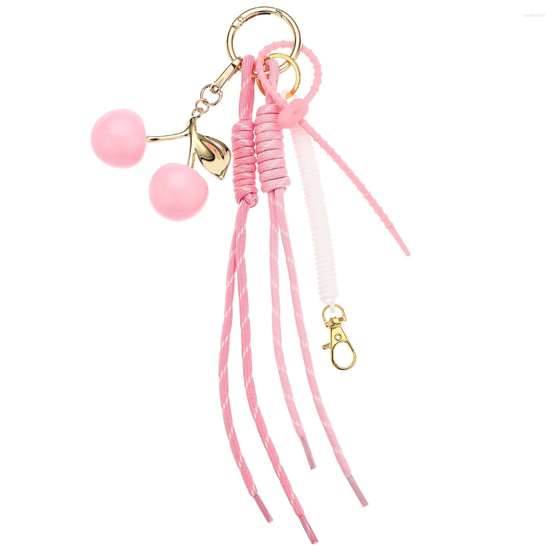 Keychains In Pink Cherry Bag Charm Braided Rope Woman Fashionable For Bags Pendant Accessories Gift