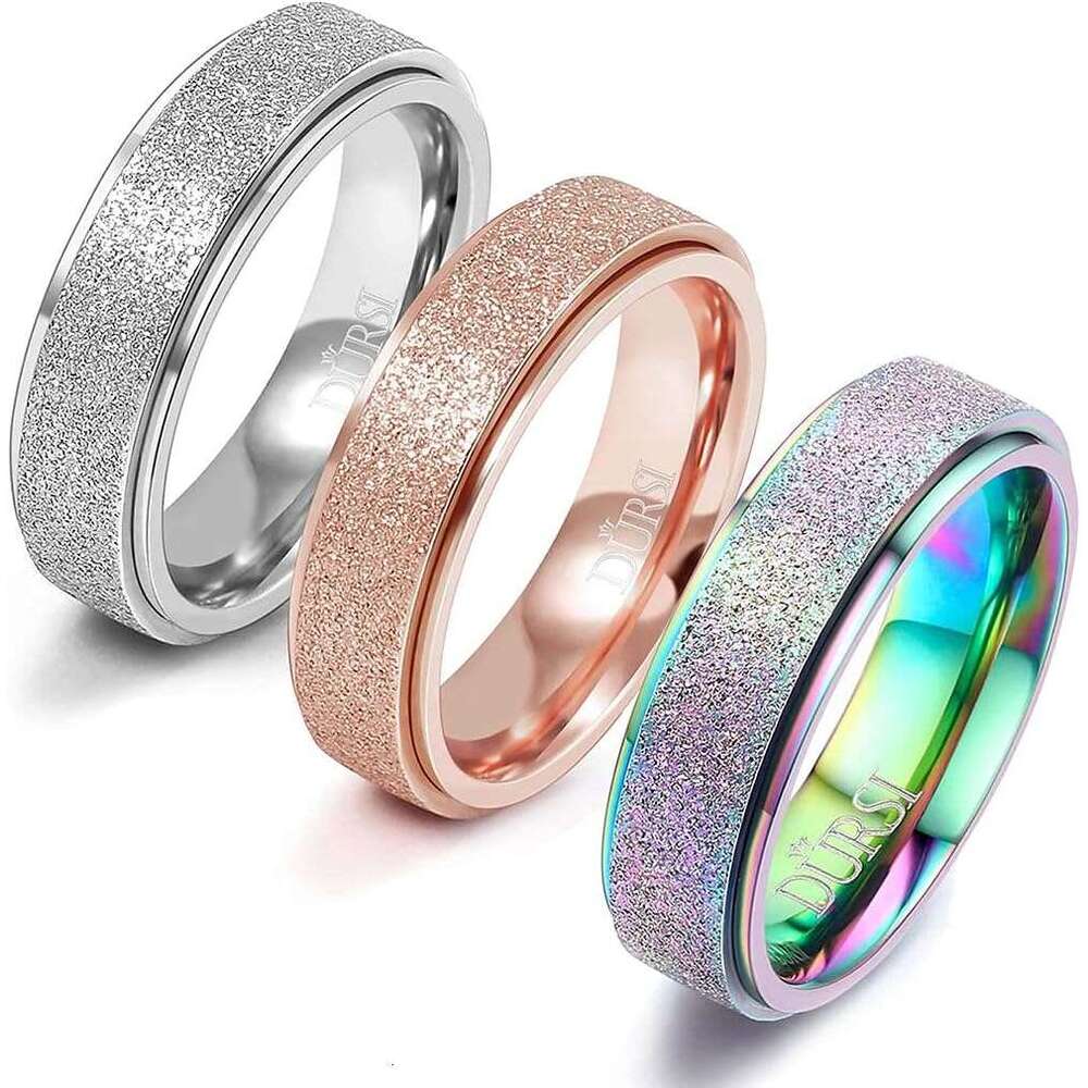Spinner Women Men 3 Fashion Stainless Steel Fidget Ring for Anxiety Sand Blast Finish 6MM / 8MM /