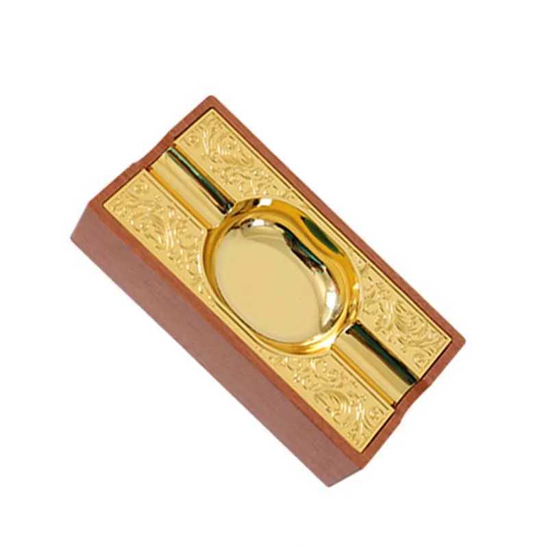 Solid Wood Cigar Ashtray High-end Creative Light Luxury Metal Portable Home Double Slot Vintage Cigarette Ashtray Y250703