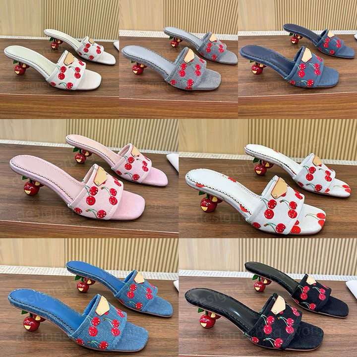 Designer Slippers Cherie Mule Shoes Sandals Cherry Heels Slipper Women Cherry Low Heel Slides Top Quality Heel Sandal Lily Mules New Summer Colorful Slides