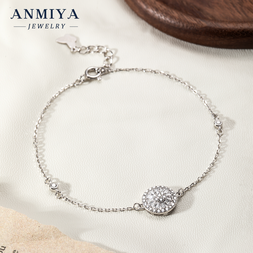 Premium 925 Sterling Silver Clover Bracelet with Geometric Round Design and Sparkling Zircon Inlay for Jewelry Gift