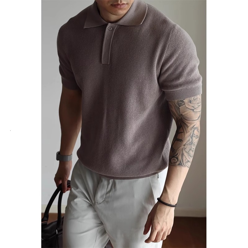 Direct Supply American Style Hidden Placket Turn-down Collar Summer short sleeves Knitted Polo Short Sleeve T-shirt Designer T-shirt Casual Business R