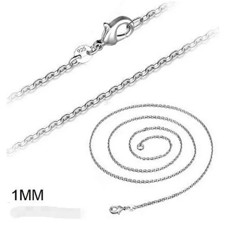925 Sterling Silver Chain necklace Fashion Men/Women DIY Jewelry Rolo Chain 1mm Necklace 16 18 20 22 24 26inch 100pcs/lot