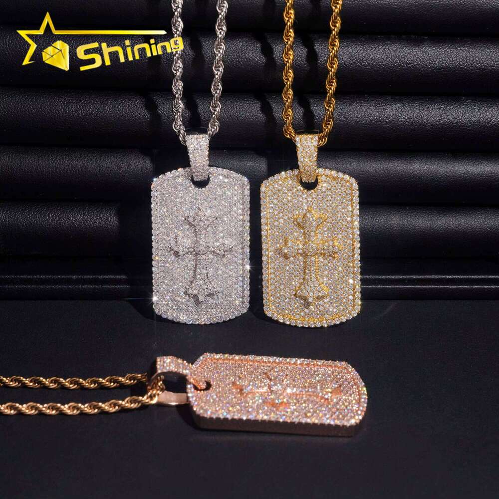 Wholesale Iced Out Baguette Mossanite Tag Sterling Sier VVS Moissanite Dia Pendant Fine Jewelry Ready to Ship