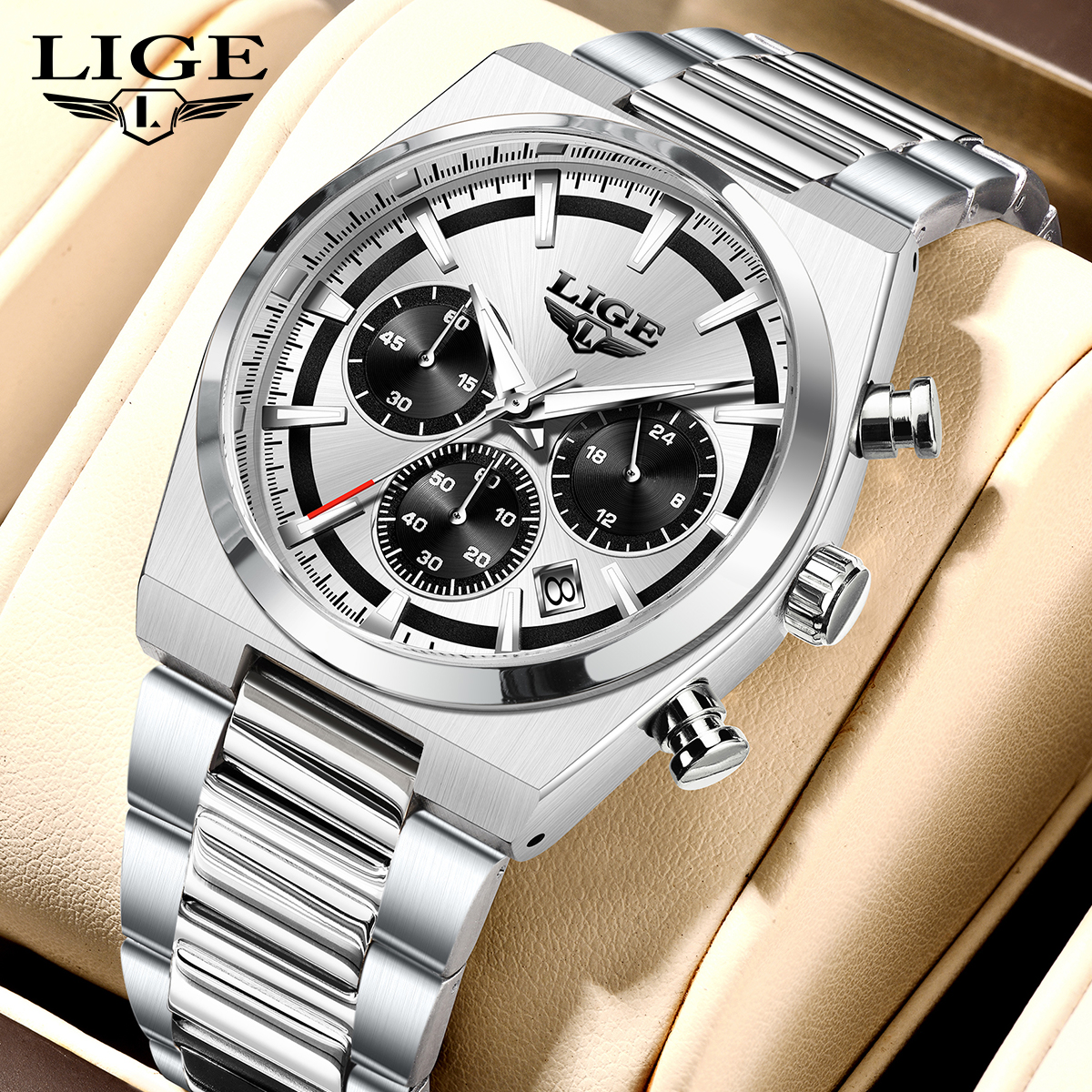 LIGE Men's Quartz Watch Waterproof Watch Top Brand Universal Style Square Case Fashion Business Watch Holiday Gift Teen Watch