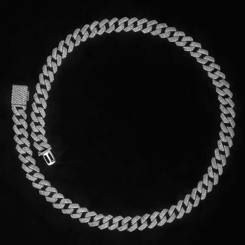 Customizable 925 Sterling Silver Gold Plated Miami Cuban Link Chain Iced Hiphop Style Necklace Moissanite Diamond Men Gift Brass