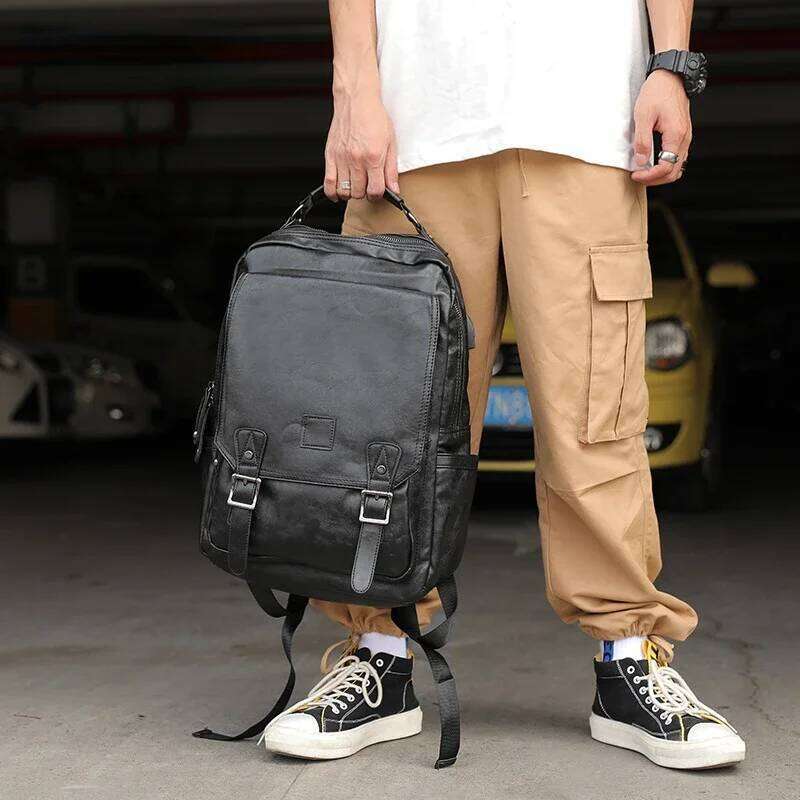 Designer Bag Fashion Design Men Waterproof 15 Inch Laptop Solid PU Leather Backpack Male Business Casual Back Bag Mochila
