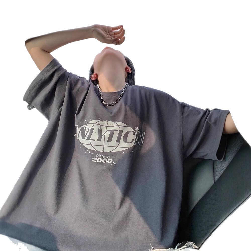 Letter Print Cotton T-shirt For Designer Short Sleeves Men Summer American Retro Oversize Top Youth Round Neck Short Sleeve Tee