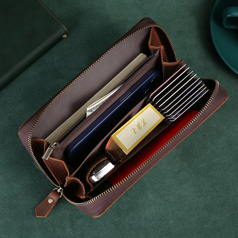 Designer Wallet New Trendy Men's Handbag Crazy Horse Leather Phone Bag Luxury Bag Multifunctional Large Capacity Wallet Outdoor Genuine Leather C
