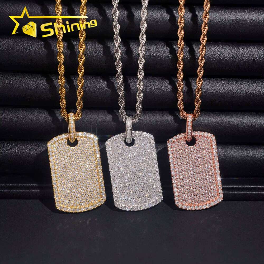 Wholesale Iced Out Baguette Mossanite Tag Sterling Sier VVS Moissanite Dia Pendant Fine Jewelry Ready to Ship