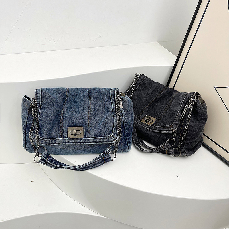 Free Shipping Designer Bag Vintage Casual Denim Bag For Women 2025 New High-end Chain Shoulder Bag Large Capacity Commuter Tote Bag