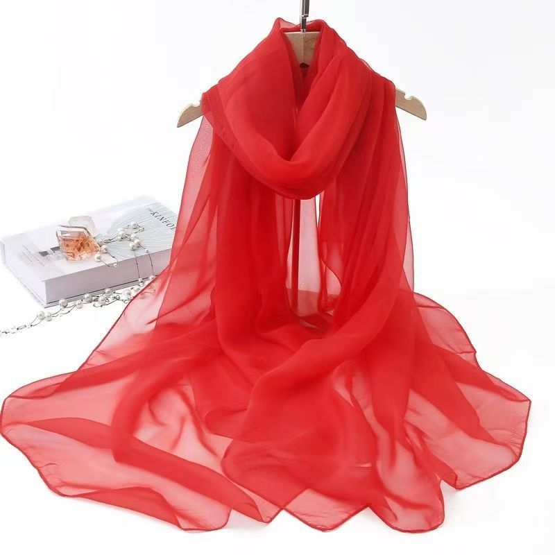 K1212 Big red oversized chiffon solid color silk scarf spring and summer beach sunscreen towel all-match large shawl dance party scarf