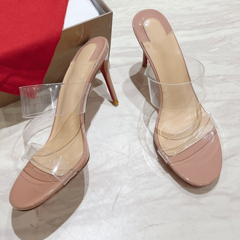 (Order by pic in opt, not by desc) transparent PVC high-heeled sandals inlaid with crystal rhinestones