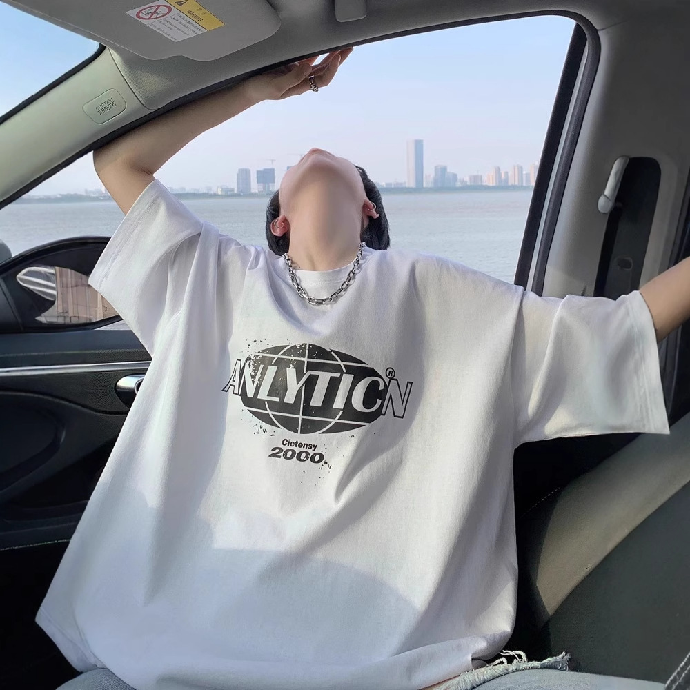 Letter Print Cotton T-shirt For Designer Short Sleeves Men Summer American Retro Oversize Top Youth Round Neck Short Sleeve Tee