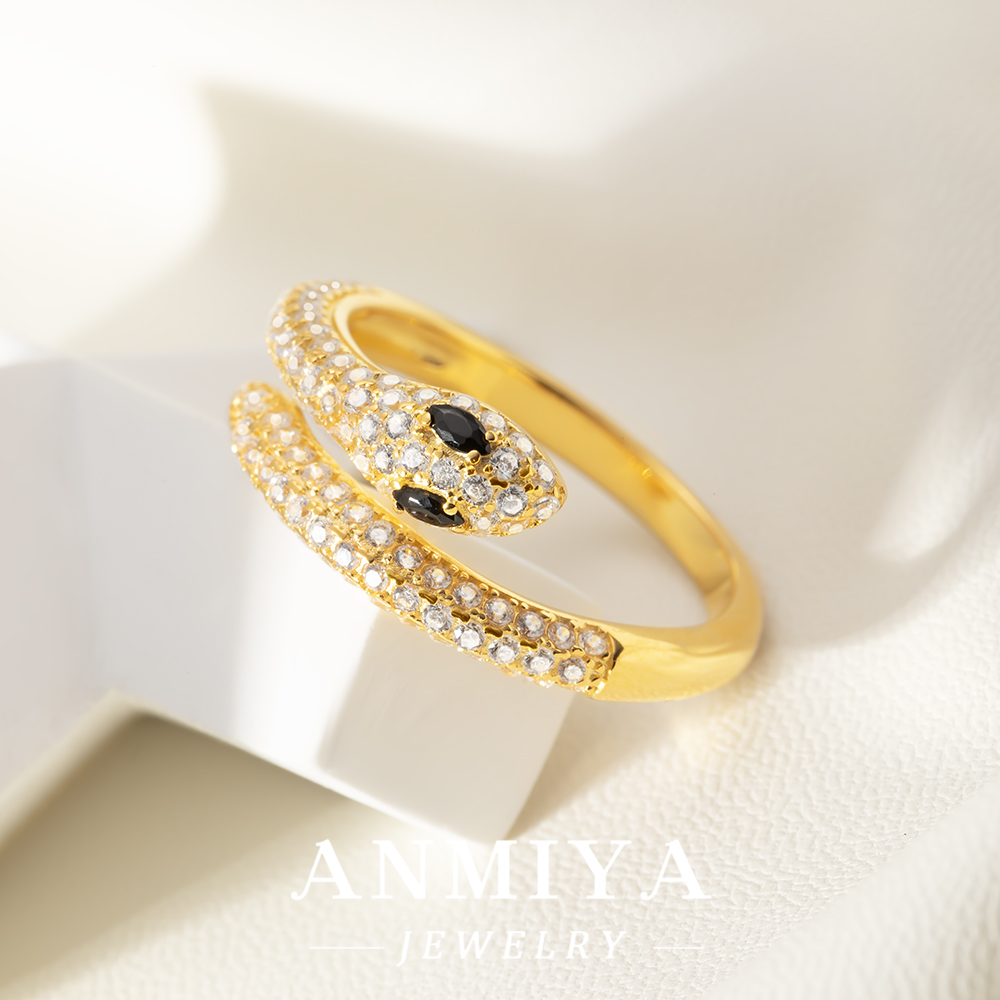 Modern Silver Jewelry Snake Open Ring Zircon Inlay Adjustable for Layering Contemporary Fashion