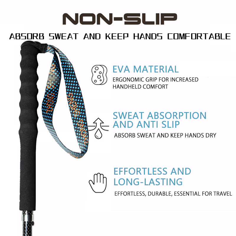 OKHEALING T800 Carbon Fiber Trekking Poles 3 Section Ultra-light Folding Cane Portable Walking Stick with EVA Handle for Off-road, Camping, Mountainin