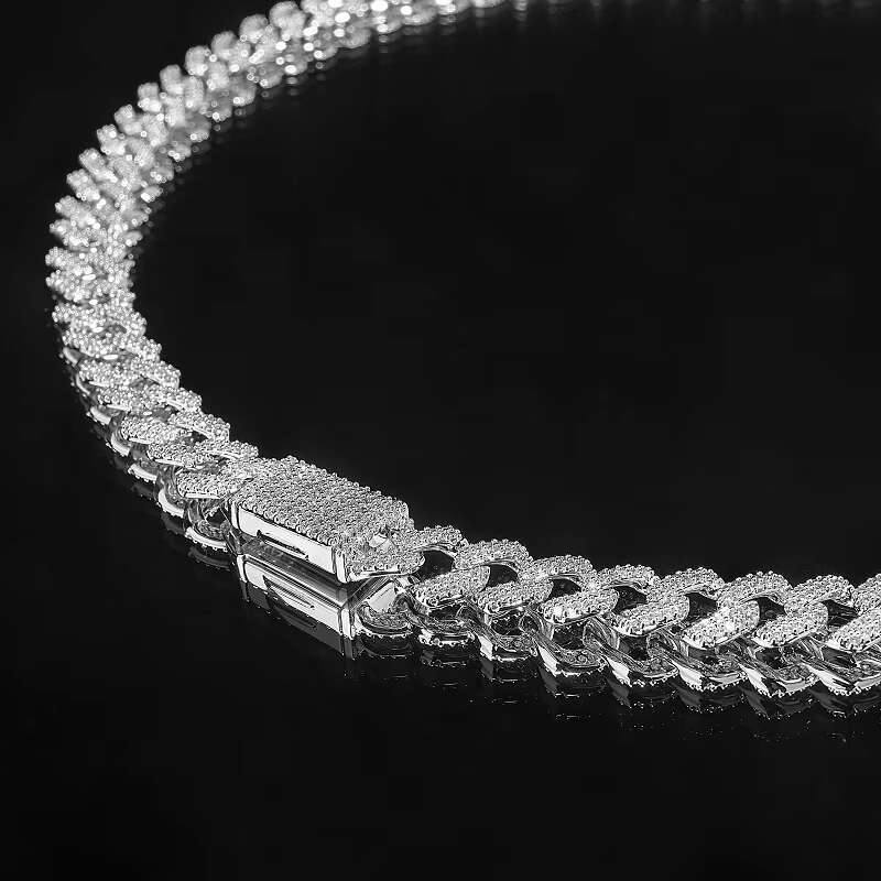 Customizable 925 Sterling Silver Gold Plated Miami Cuban Link Chain Iced Hiphop Style Necklace Moissanite Diamond Men Gift Brass