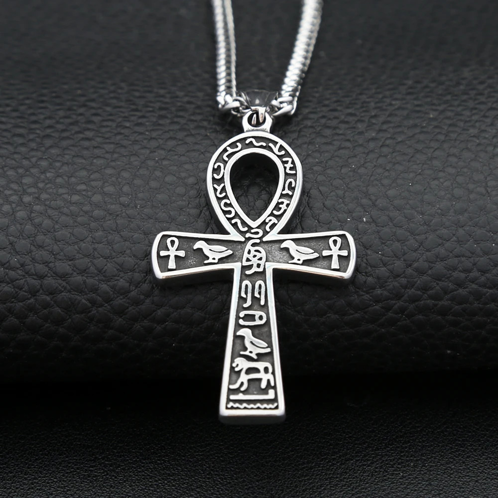 Vintage Fashion Ancient Egyptian Ankh Cross Pendant Necklace For Men Women Stainless Steel Amulet Jewelry Gifts Drop 250701