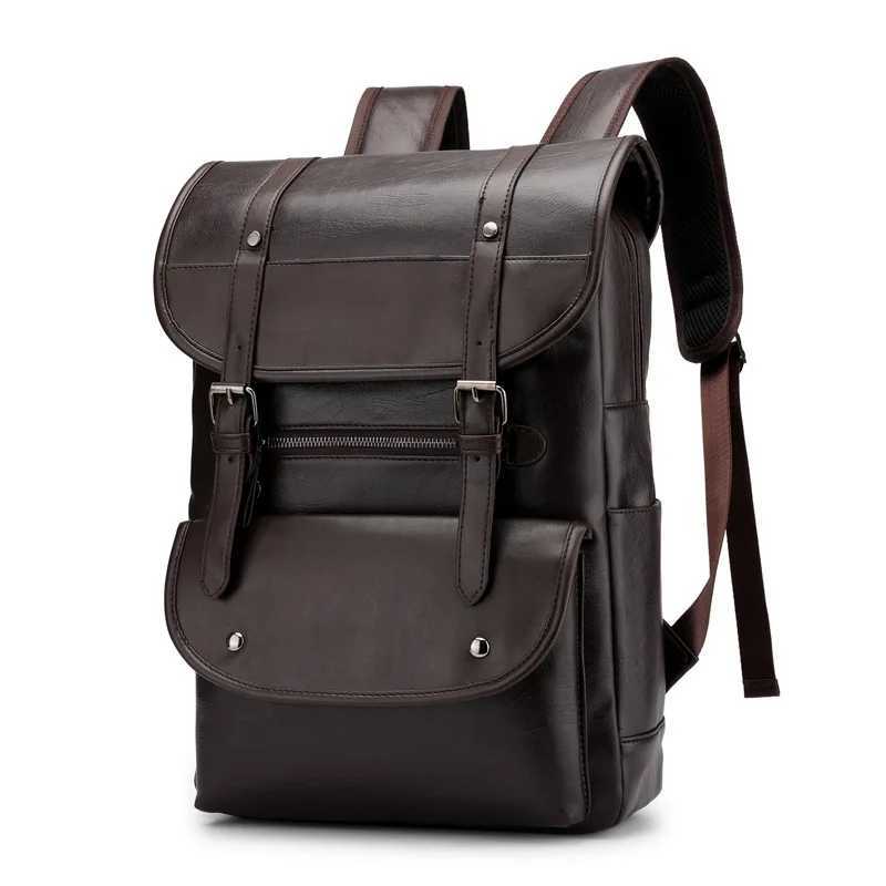 gsVintage Laptop Leather Backpacks for School Bags Men PU Travel Leisure Large Capacity Waterproof Backpacks Students Schoolba Z250702