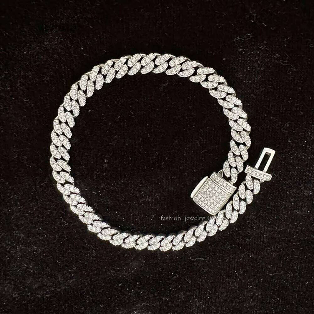 6mm S Sterling Sier Iced Out VVS Moissanite cuban link Bracelet Women Jewelry Dia Test Necklace
