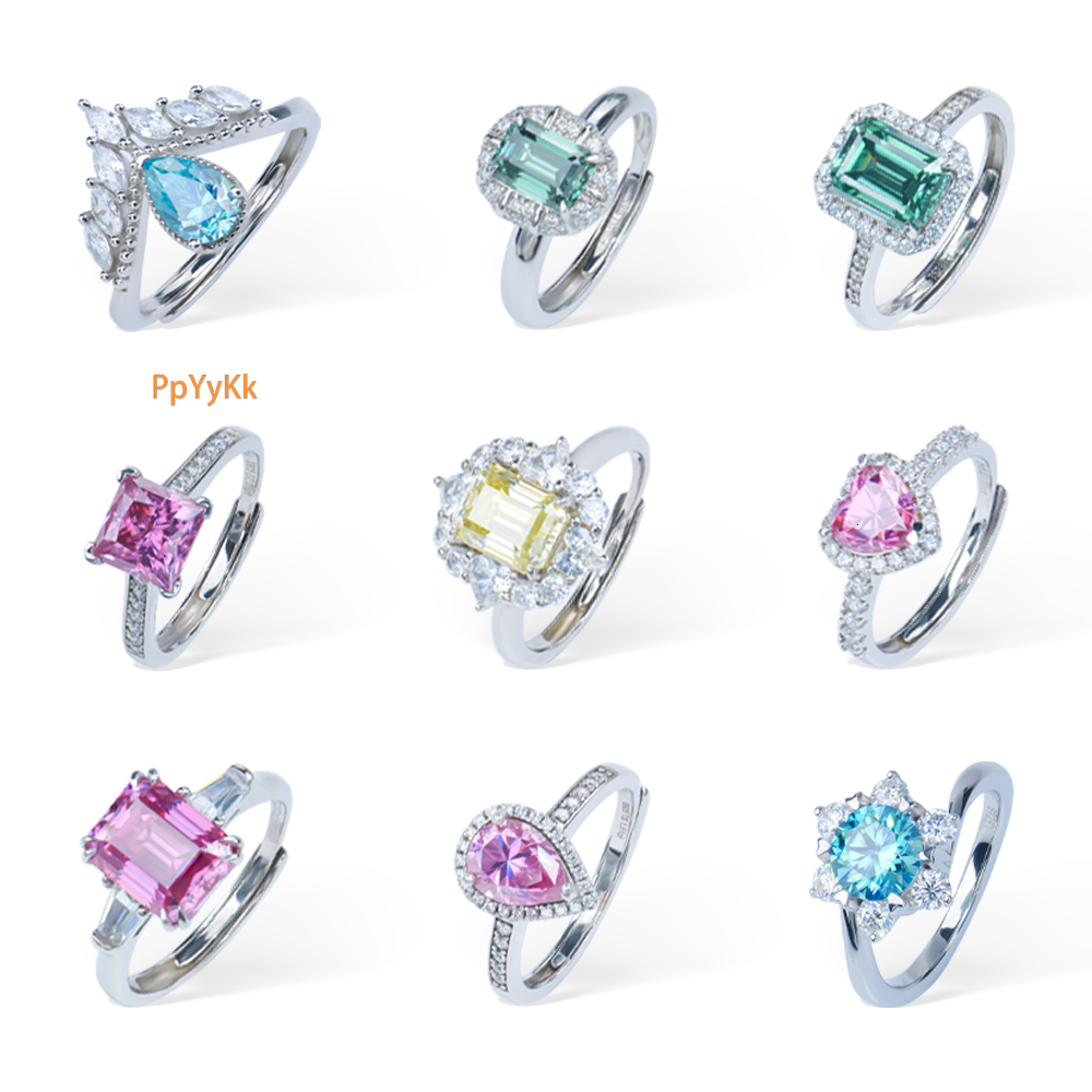 Premium Jewelry VVS Moissanite Ring 925 Sterling Silver Colorful Wedding Party Fashion Bling Bling Diamond GRA Certified