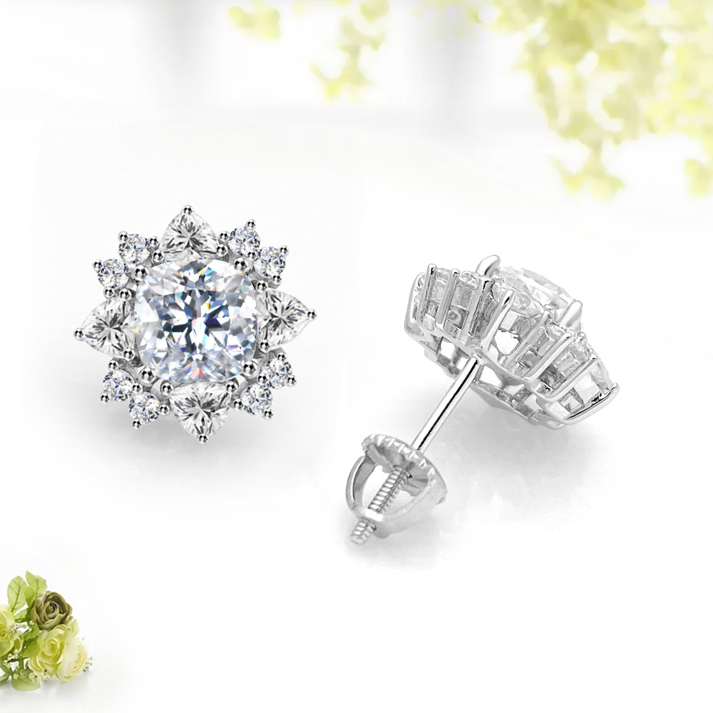 Diamond Tester Certified 925 Sterling Silver Gold Plated VVS Diamond Moissanite Stud Earrings Cluster Earring