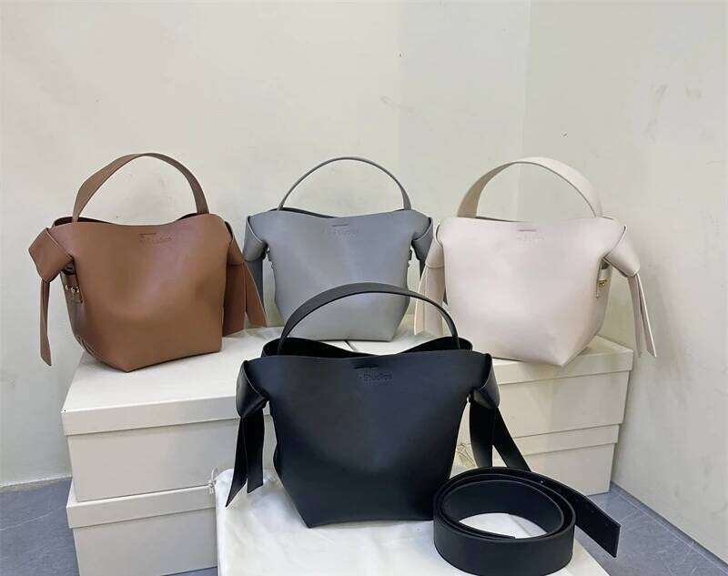 Women's Aesthetic Brand Swedish Bowknot Basket Vintage Tote Studios Shoulder Crossbody Soft Leather Lsatchel Bag