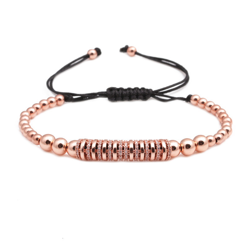 European and American copper micro inlaid zircon bent tube bracelet, 4mm copper bead woven adjustable bracelet for men and women