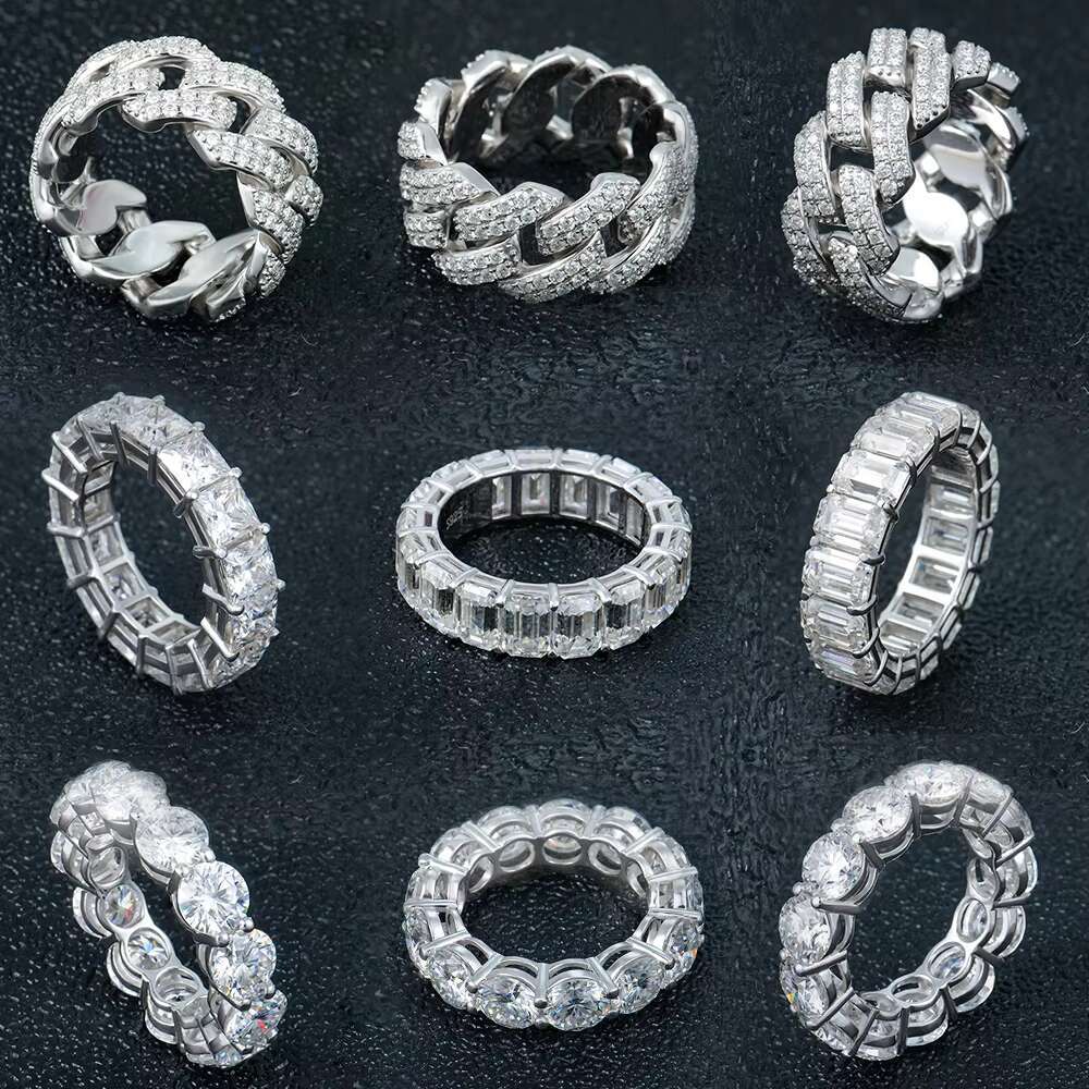 Boutique Jewelry Moissanite Ring 925 Sterling Silver VVS Colorful Miami Cuban Link Hip Hop Couple Rings