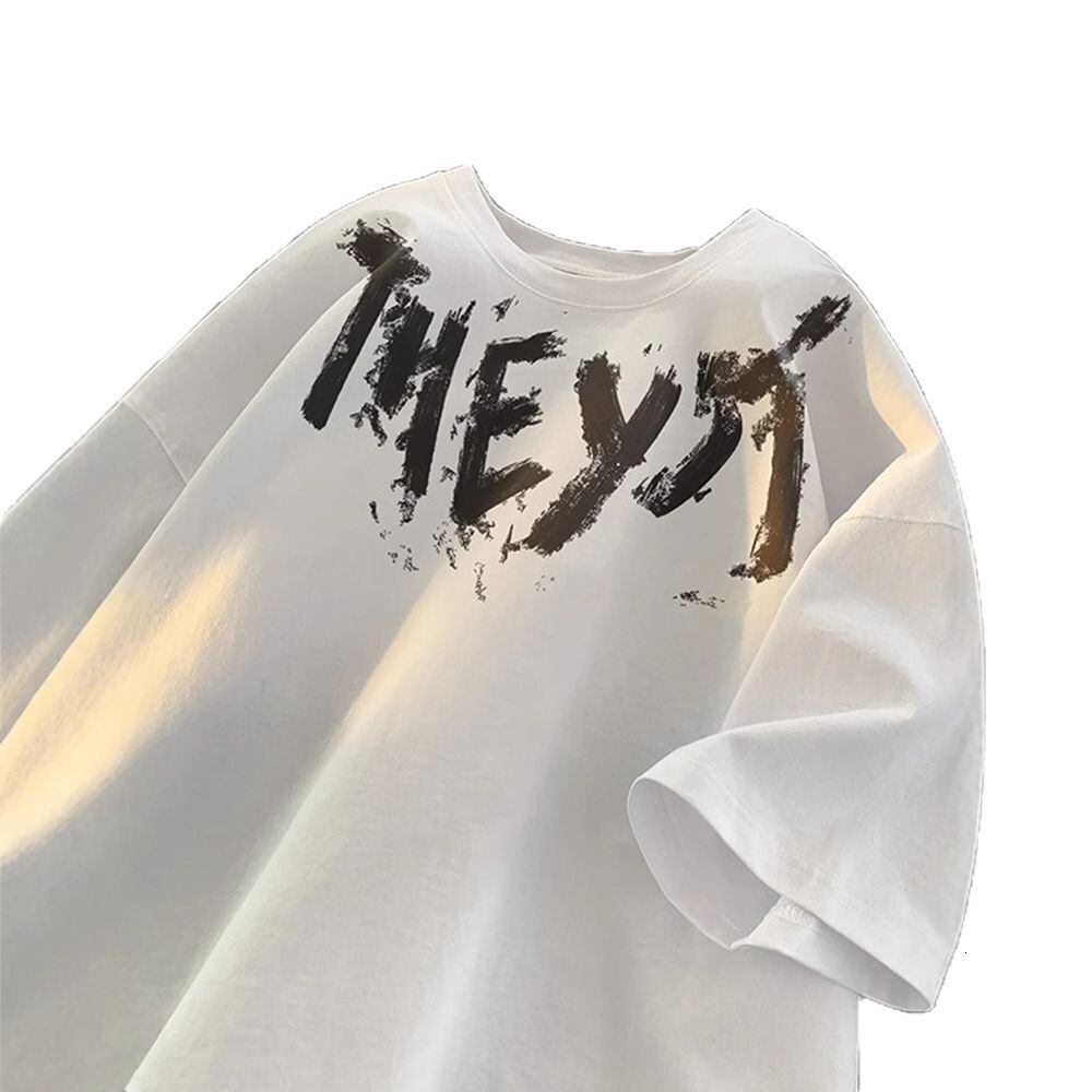 Letter Print Drop Designer Short Sleeves Shoulder Loose T-shirt For Men Summer American High Street Fashion Brand Versatile Five-quarter Sleeve Short 