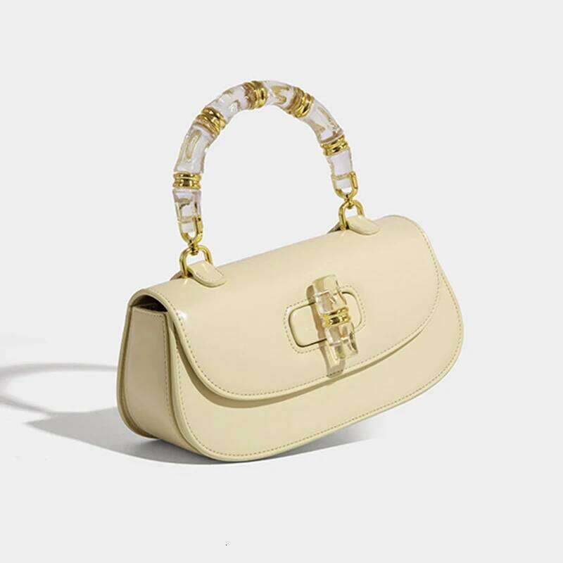 Fashion Brand Handbags New Style Bamboo Handle High-Grade Leather One-Shoulder Retro Exquisite Women's Messenger Bag