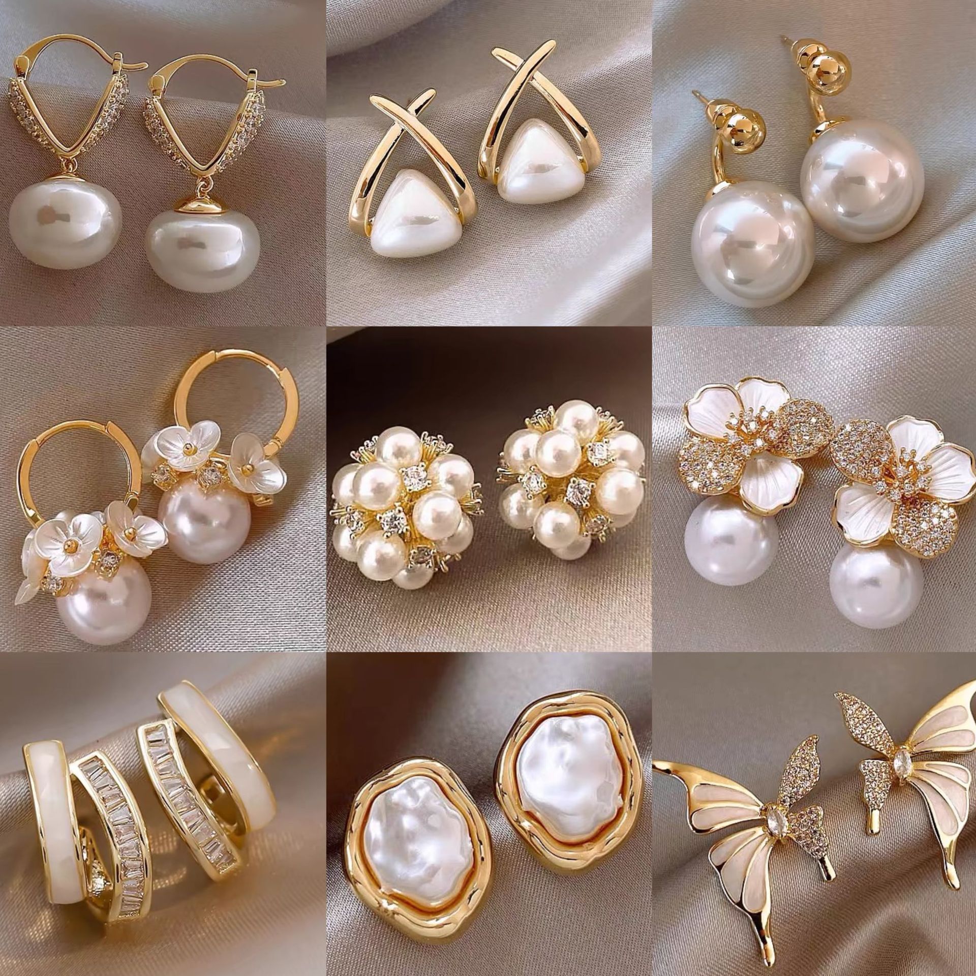 Real gold electroplated silver needles, super fairy pearl flower earrings, fashionable temperament earrings, light luxury high-end earrings wholesale 