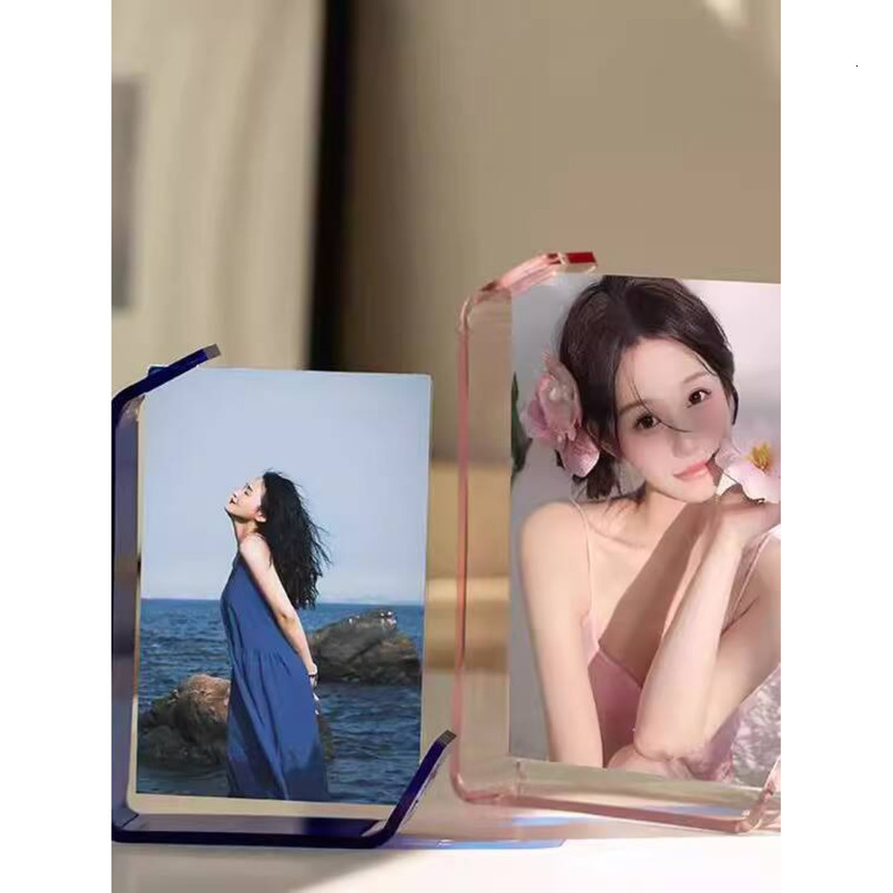 L-Shaped Double-Sided Transparent Display 8inch Rectangular Colorful Acrylic Stand High-End Feel 7-Photo Frame H260306