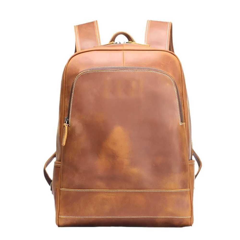 Vintage Mens Crazy Horse Leather Backpack Luxury Fashion Travel Backpack Large Capacity College Style Schoolbag Laptop Bag H260513