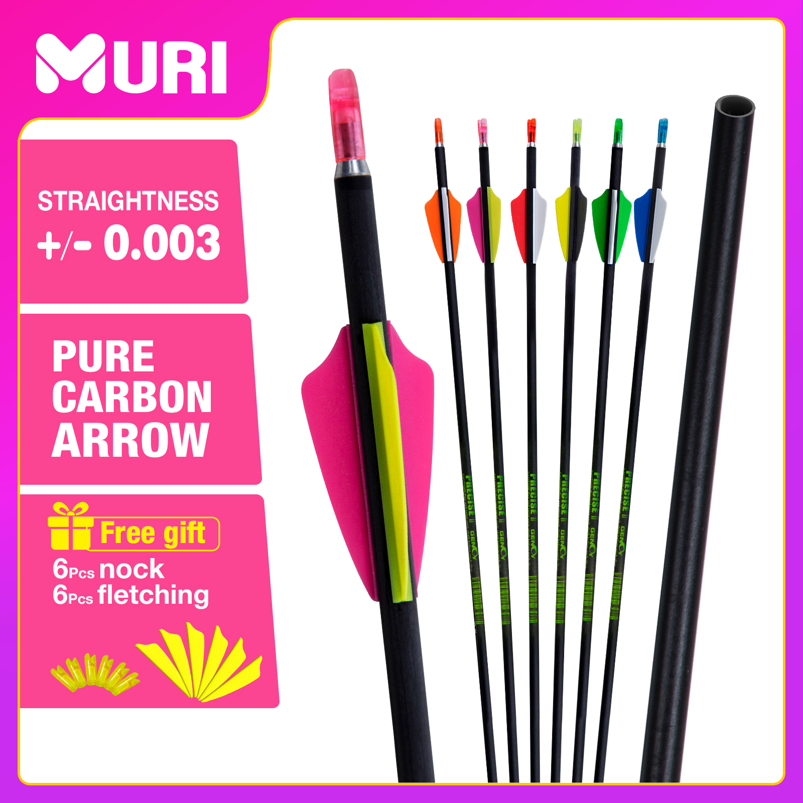 31inch Hunting Arrows without Arrowheads Carbon Archery Arrows 12Pcs 4.2mm Targeting Arrows for Recurve Bow & Compound Bow Spine 350-1500 Arrows