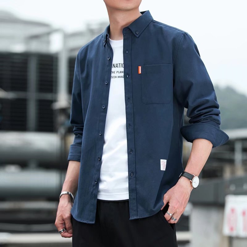 2024 Spring and Autumn New Non-Iron Business Trendy Casual Slim Fit Solid Color Long Sleeve Men's Shirt