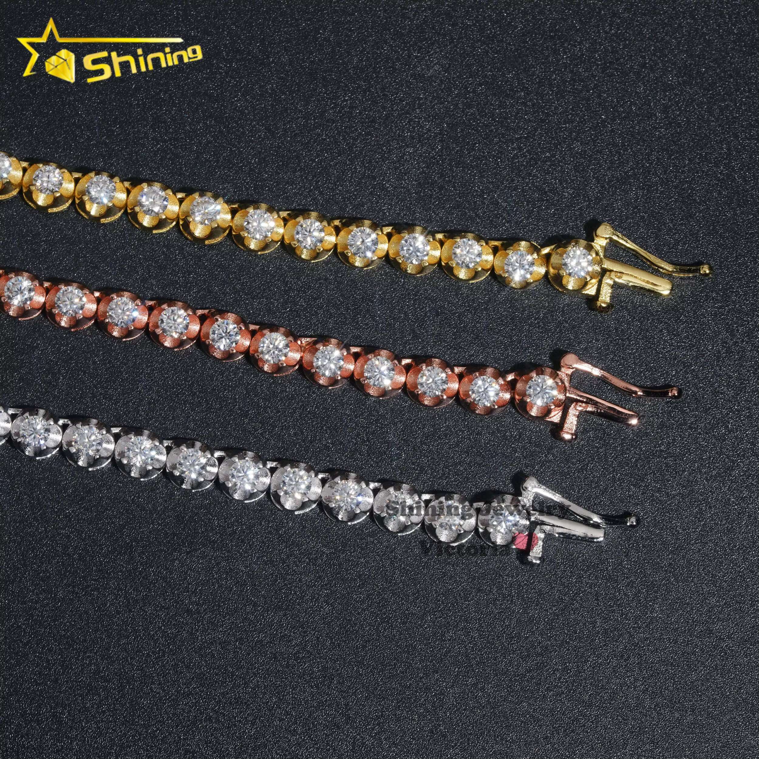 Luxury Hip Hop Iced Out Fine Jewelry 3mm 4mm Lab Grown S925 Silver Vvs Moissanite Tennis Chain Necklace