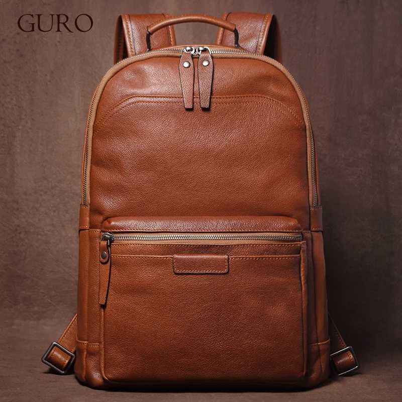 GURO Luxury Brand Real Leather Backpack Men And Women High Capacity Weekend Travel Bag Cowhide Schoolbag Business 16 Laptop Bag Z250702