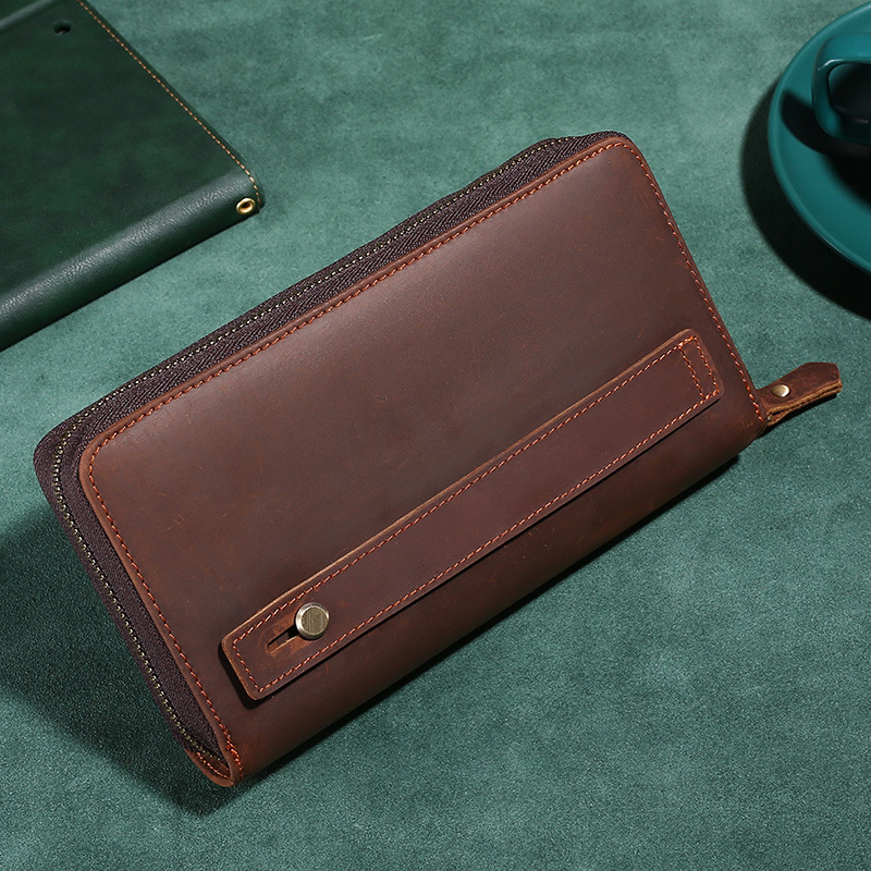 Designer Wallet New Trendy Men's Handbag Crazy Horse Leather Phone Bag Luxury Bag Multifunctional Large Capacity Wallet Outdoor Genuine Leather C
