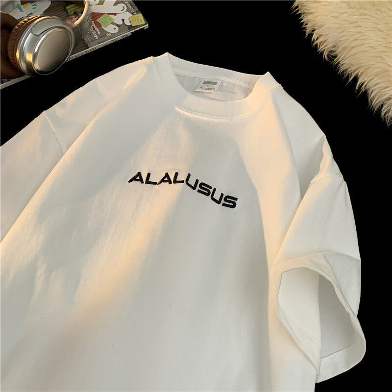 White Cotton T-shirt Designer Short Sleeves Men Short Sleeve Summer Loose 2025 New Printed Top Trendy Brand Heavyweight Five-quarter Sleeve Tee