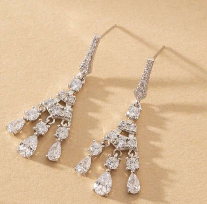 DHCollections Sier Needle Tassel Copper Inlaid Zircon Creative Women's Stud Earrings Dangle Water Drop Jewelry