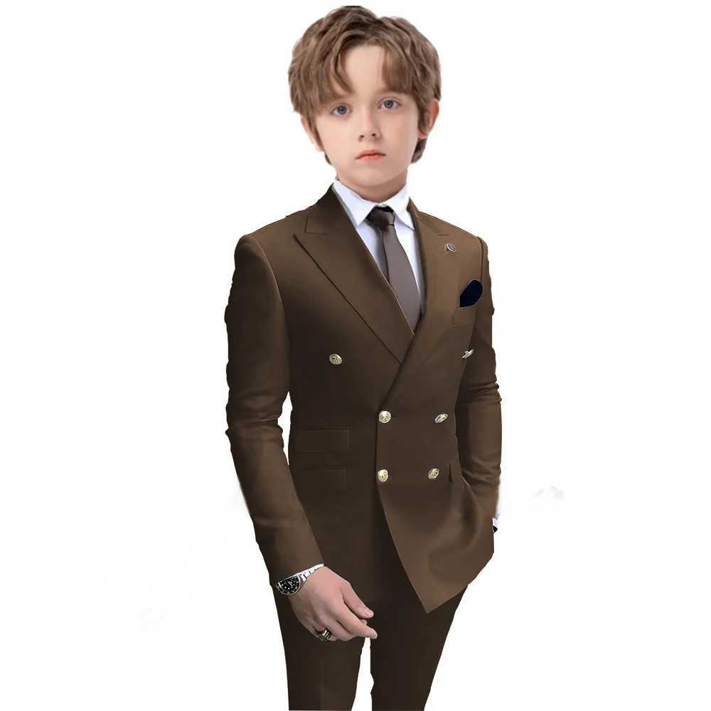 Navy Blue Boys 2 Piece Suit Double Breasted Blazer Kids Wedding Tuxedo Jacket Pants Formal Child Clothes 2-16 Years Old z250703QAHF
