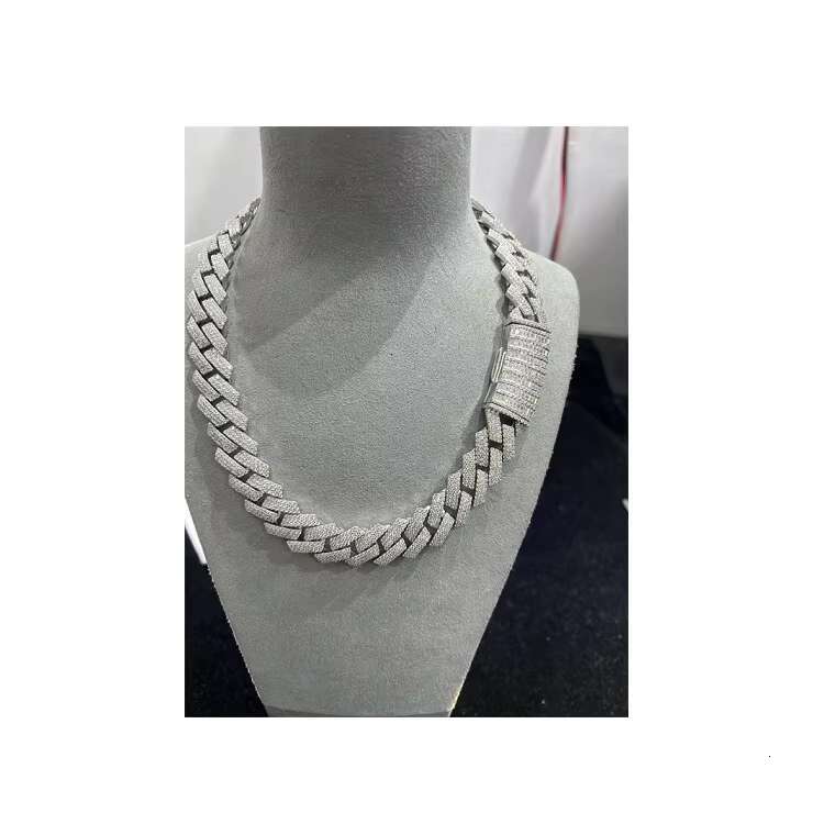 15MM VVS Moissanite Baguettes 925 Sterling Silver 24 Inch Cuban Chain