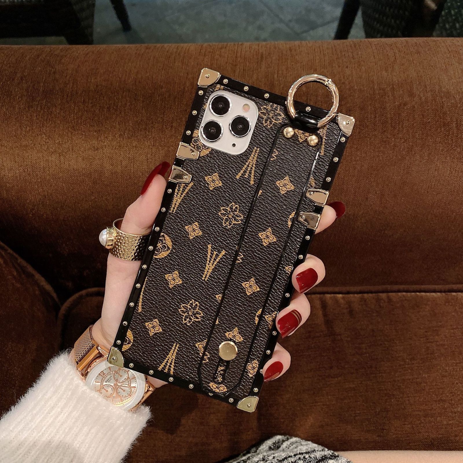 Lanjia- Fashion Hand Strap Leather Case For Iphone 11 12 13 14 15 16 Plus Pro Max Holder Shockproof Cover Phone Cases 250703 C9b25