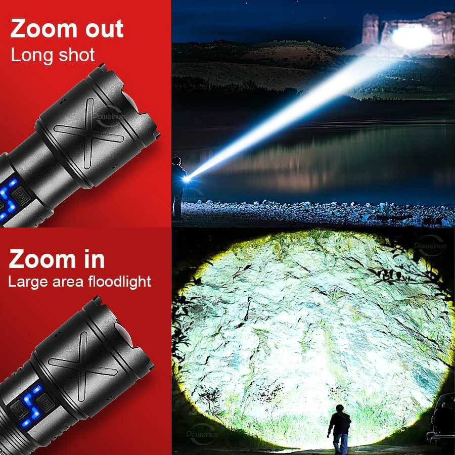 2025 New Ultra Bright LED Flashlight USB Rechargeable Zoom Flashlights Long Range 6000M Tactical Torch Camping Fishing Work Lamp R250703