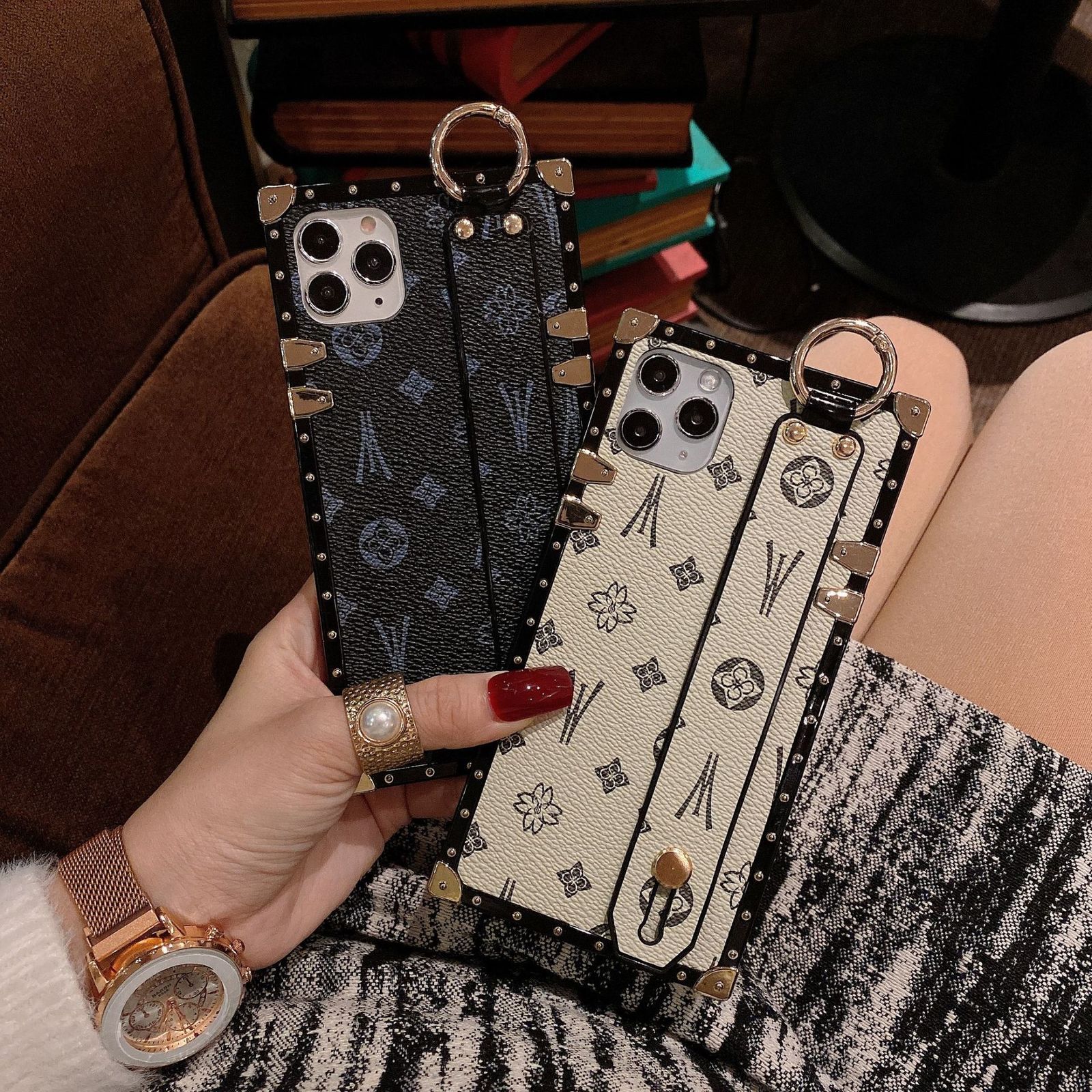Lanjia- Fashion Hand Strap Leather Case For Iphone 11 12 13 14 15 16 Plus Pro Max Holder Shockproof Cover Phone Cases 250703 C9b25