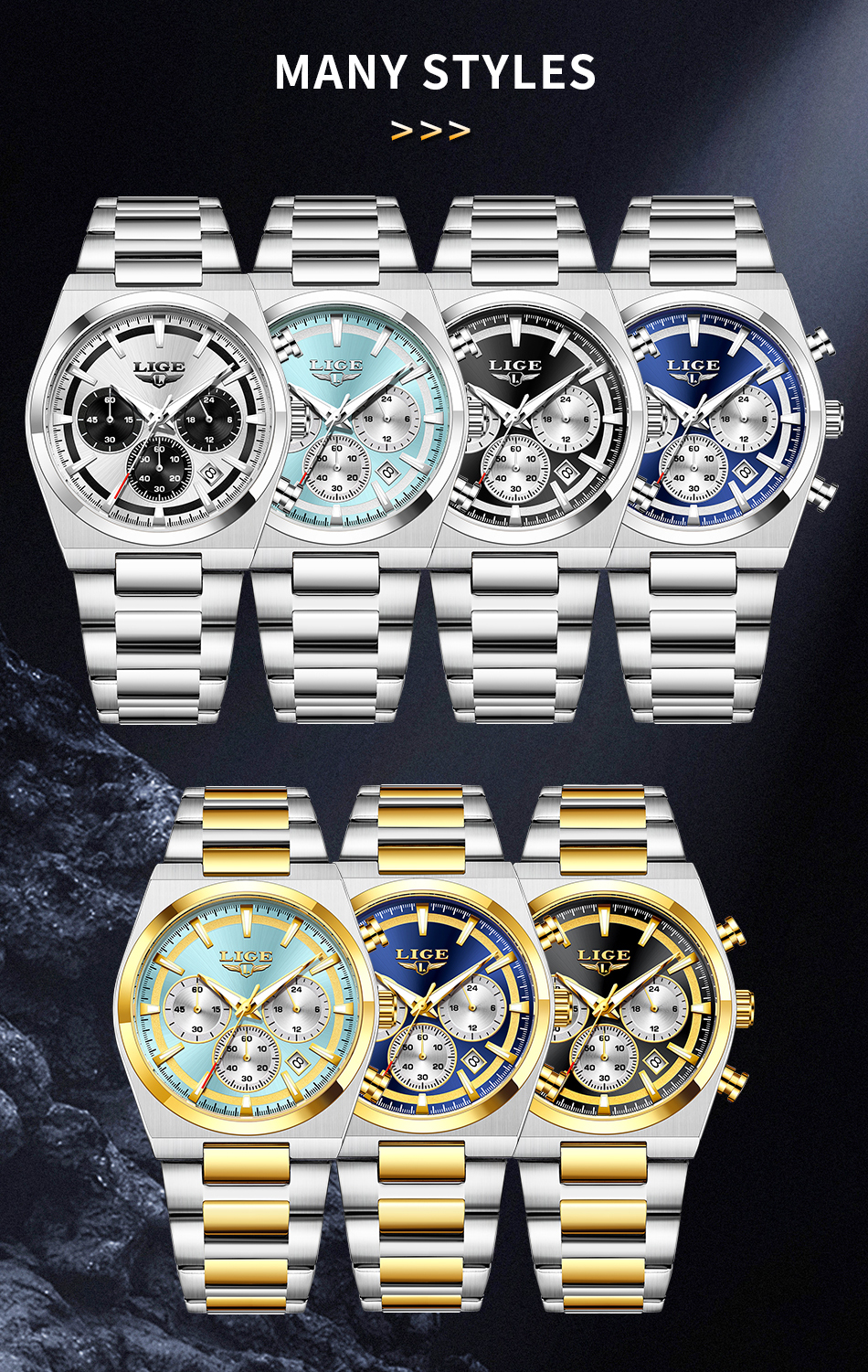 LIGE Men's Quartz Watch Waterproof Watch Top Brand Universal Style Square Case Fashion Business Watch Holiday Gift Teen Watch