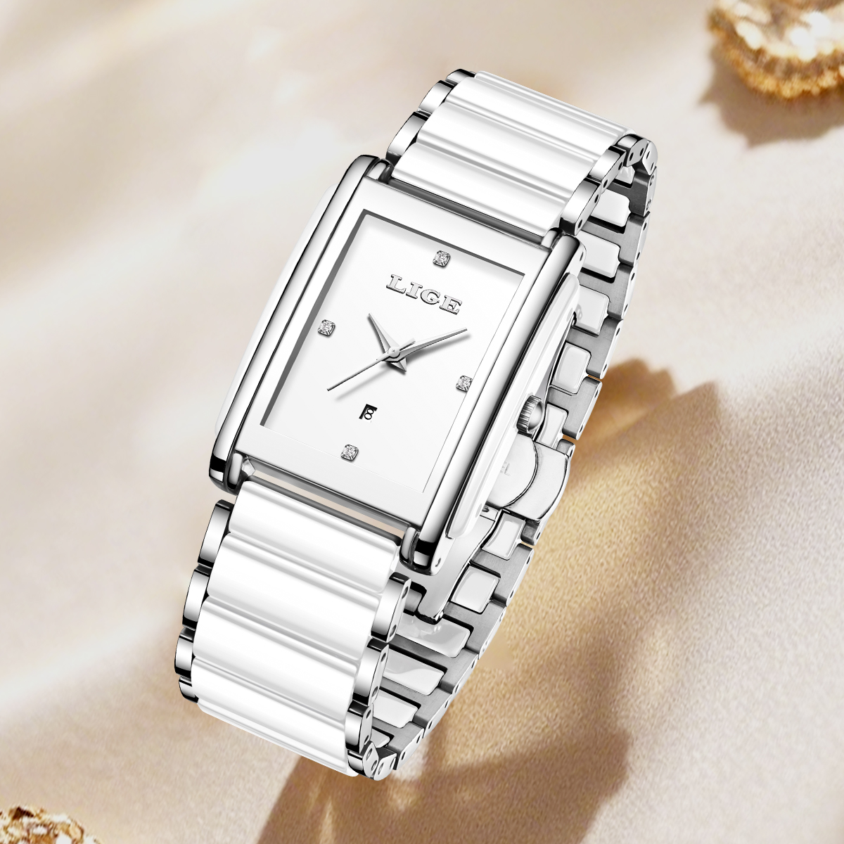 LIGE Quartz Watch Waterproof Watch Top Brand Women's Universal Style Square Case Fashion Business Watch Holiday Gift Teen Watch Ceramic watch